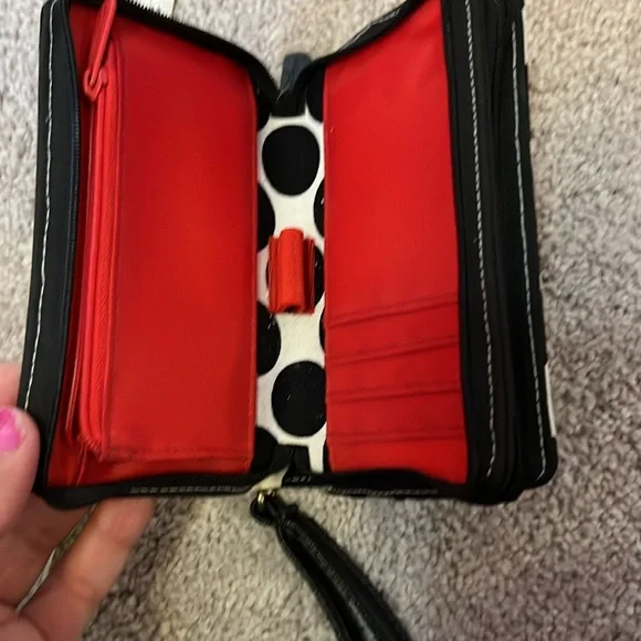 Polka dot black and white bag with wallet - Picture 7 of 8